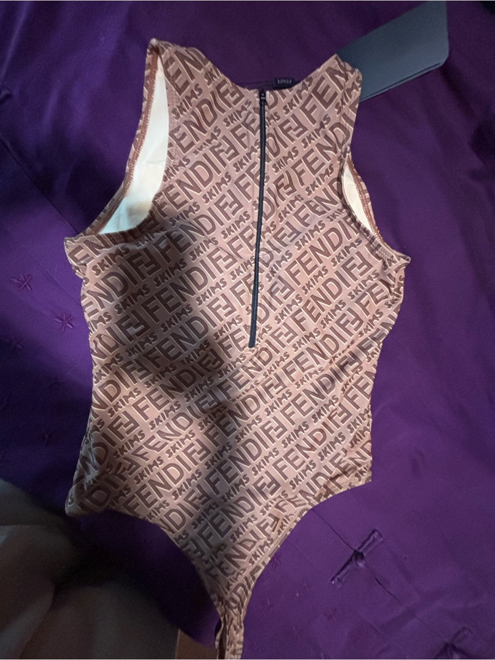 Fendi By Skims Logo-Print Brown Tank Bodysuit - Picture 2 of 4